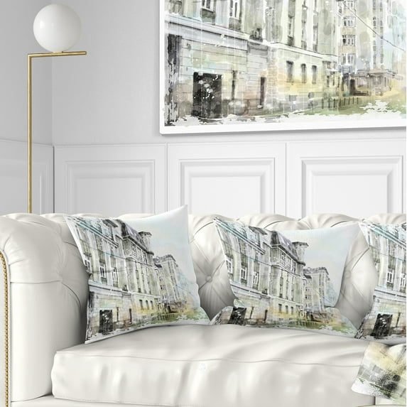Designart Watercolor Dark Illustration - Cityscape Painting Throw Pillow - 18x18