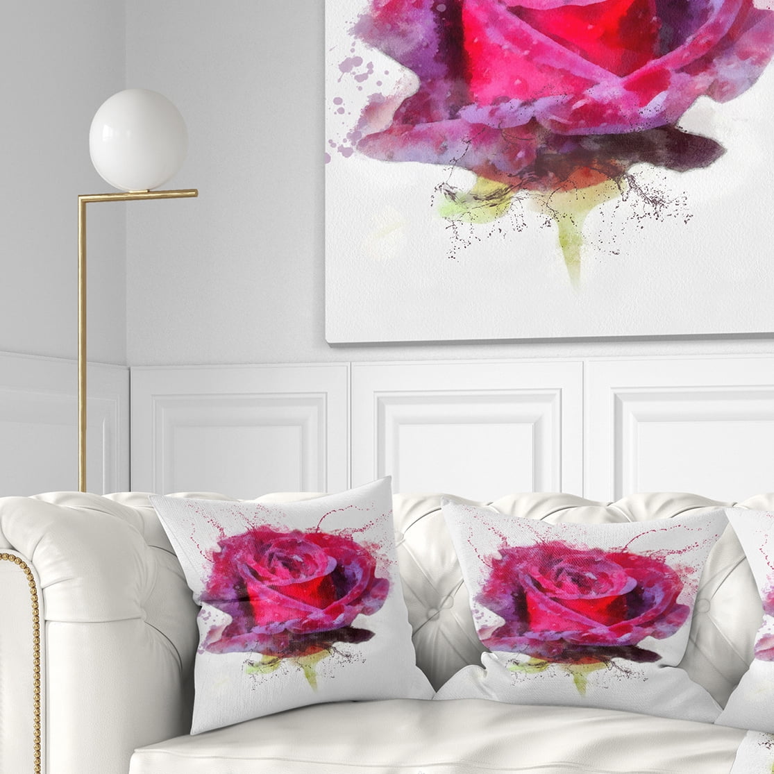Designart Watercolor Dark Red Rose Sketch - Floral Throw Pillow - 18x18