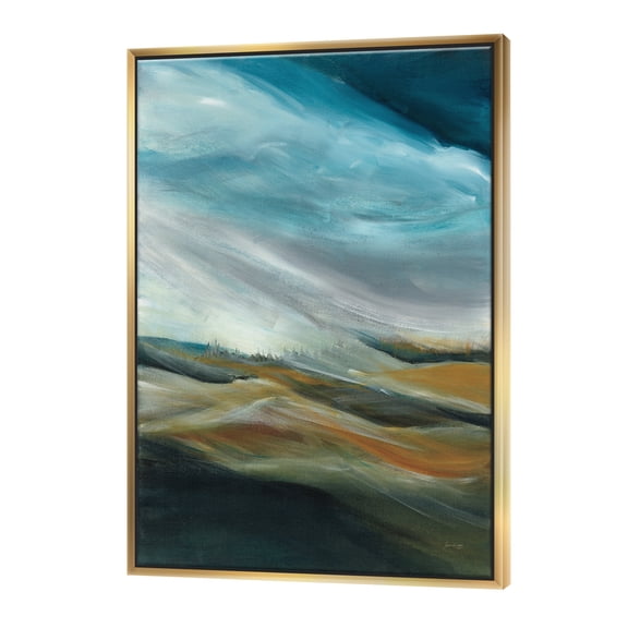 Designart ' Watercolor Desert Storm Abstract Blue ' Cottage Framed Canvas
