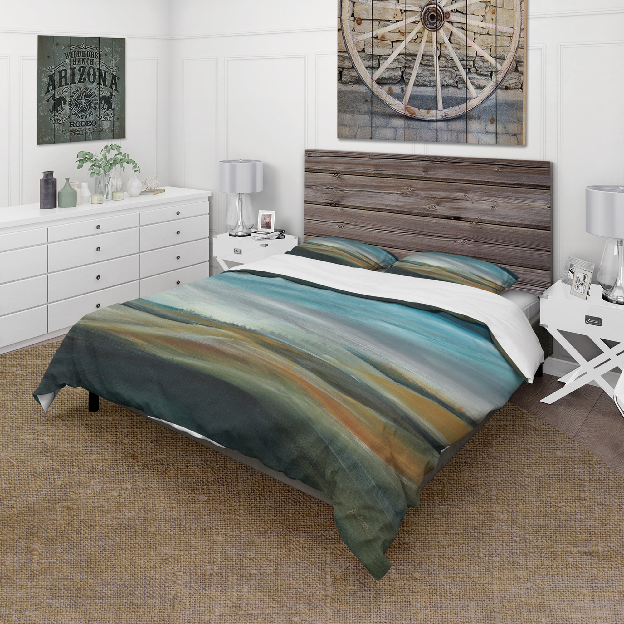 Designart 'Watercolor Desert Storm Abstract Blue' Farmhouse Duvet Cover Set