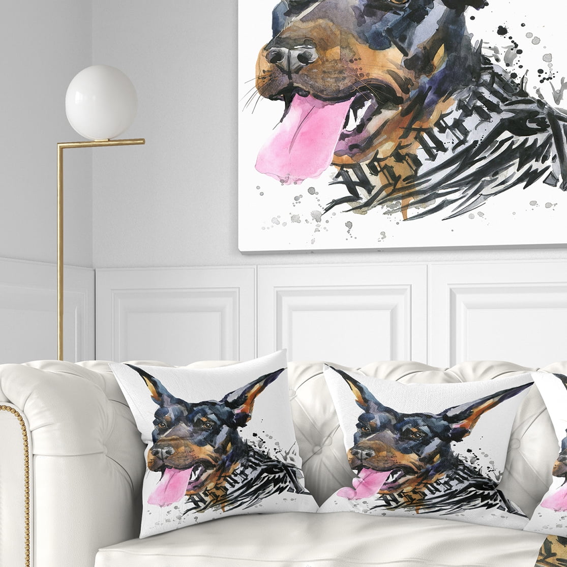 Designart Watercolor Dog Illustration - Contemporary Animal Throw Pillow - 18x18