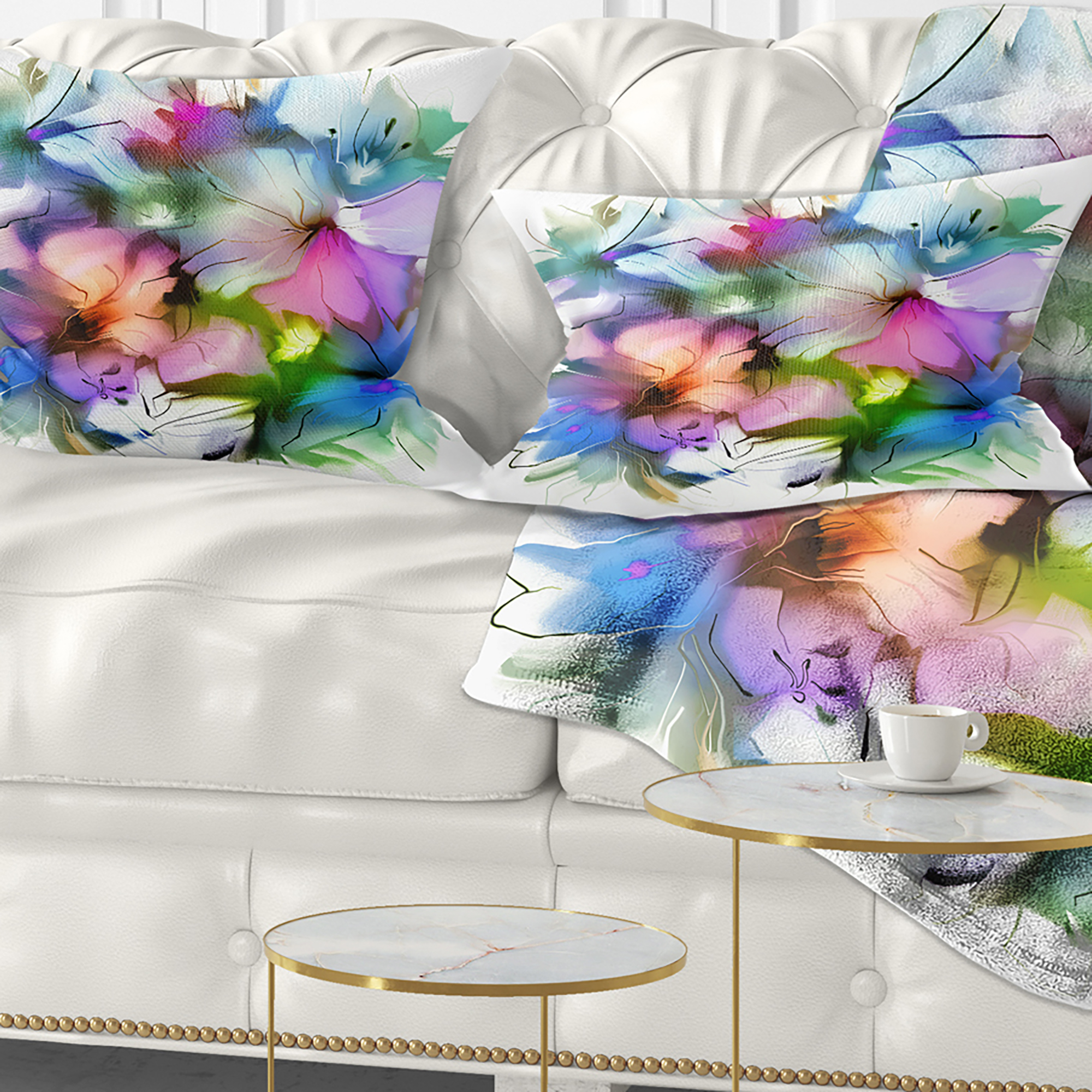 Designart Watercolor Floral Bouquet - Floral Throw Pillow - 12x20