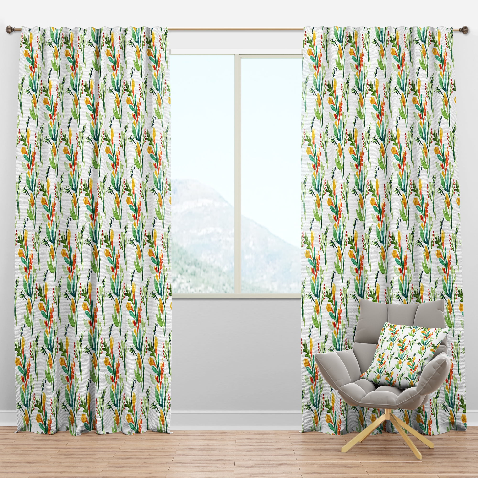 Designart 'Watercolor Floral Elements With Pattern' Country Blackout Curtain Panel
