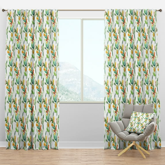 Designart 'Watercolor Floral Elements With Pattern' Country Blackout Curtain Panel