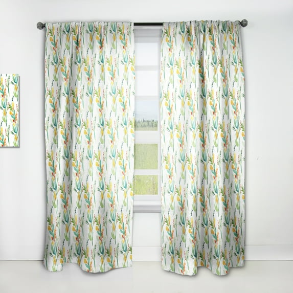 Designart 'Watercolor Floral Elements With Pattern' Country Curtain Panel