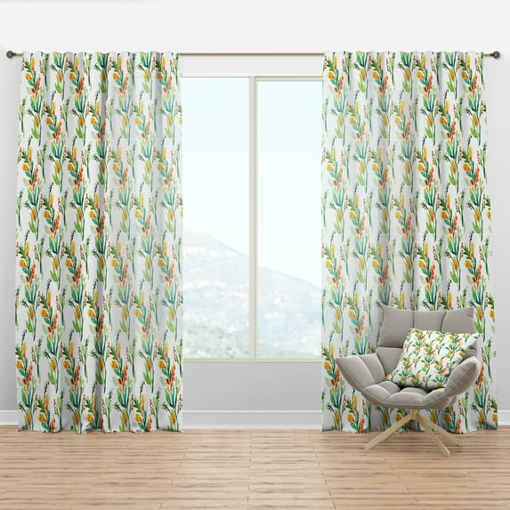 Designart 'Watercolor Floral Elements With Pattern' Country Curtain Panel