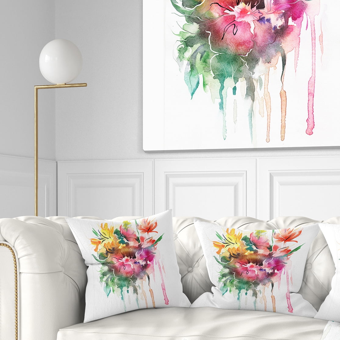 Designart Watercolor Floral Illustration - Floral Throw Pillow - 18x18