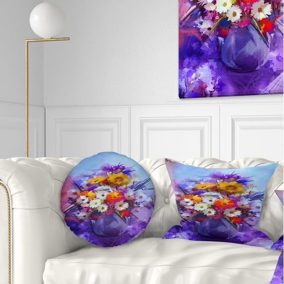 Designart Watercolor Flowers in Purple Vase - Floral Throw Pillow - 12x20