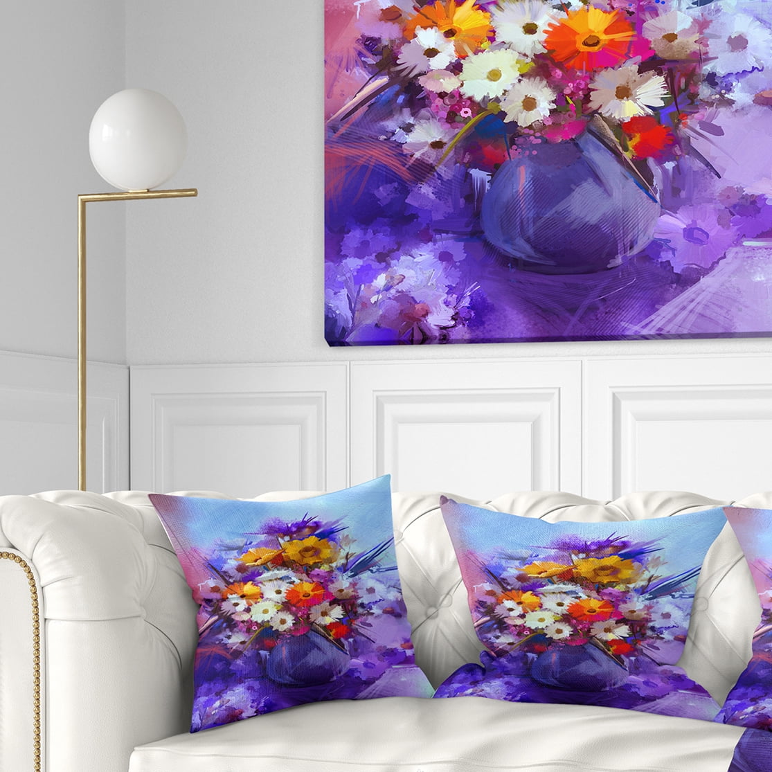 Designart Watercolor Flowers in Purple Vase - Floral Throw Pillow - 16x16