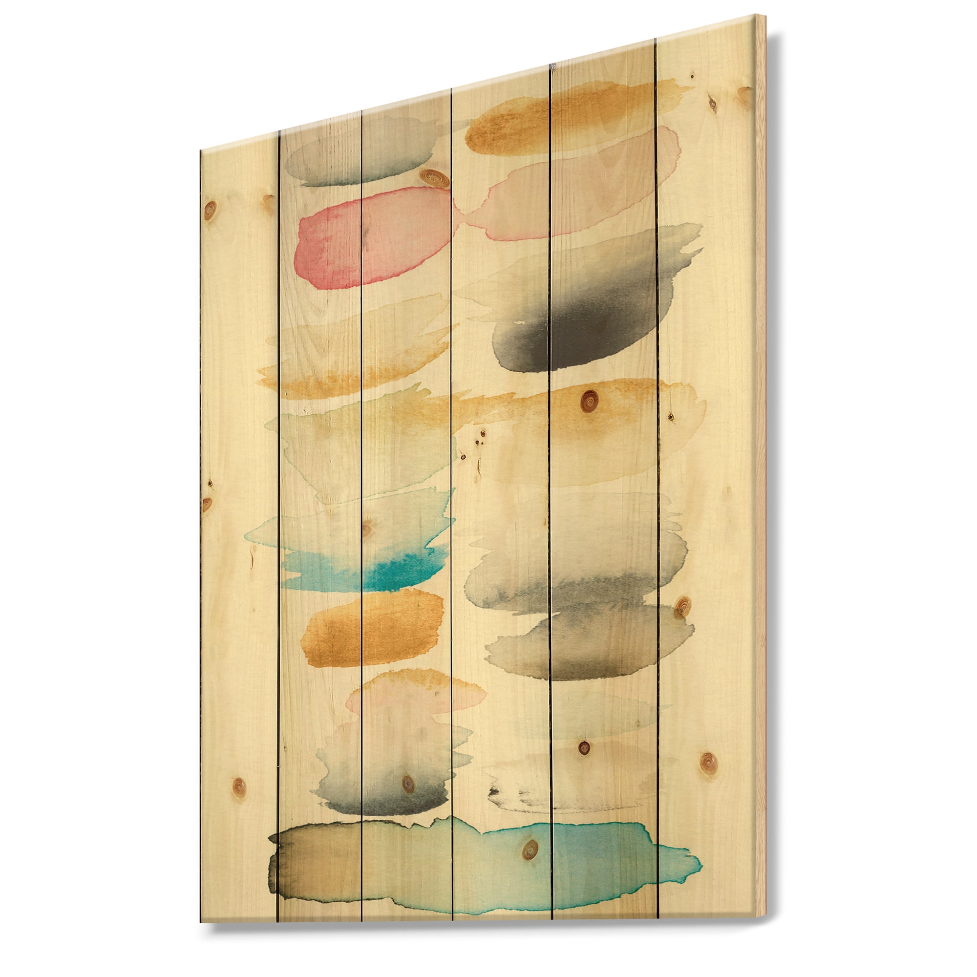 Designart 'Watercolor Geometric Swatch Element II' Mid-Century Modern Print on Natural Pine Wood