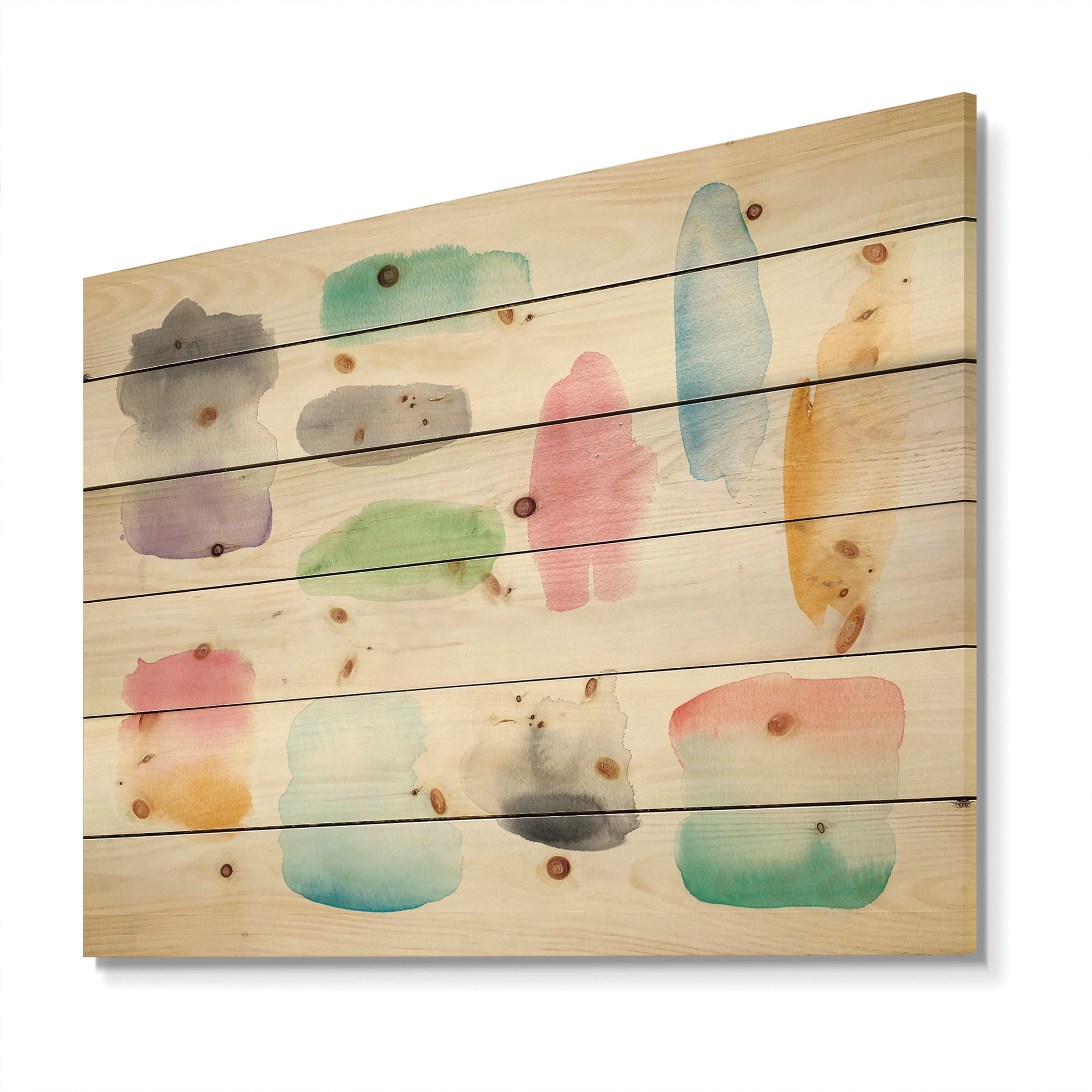 Designart 'Watercolor Geometric Swatch Element III' Mid-Century Modern Print on Natural Pine Wood