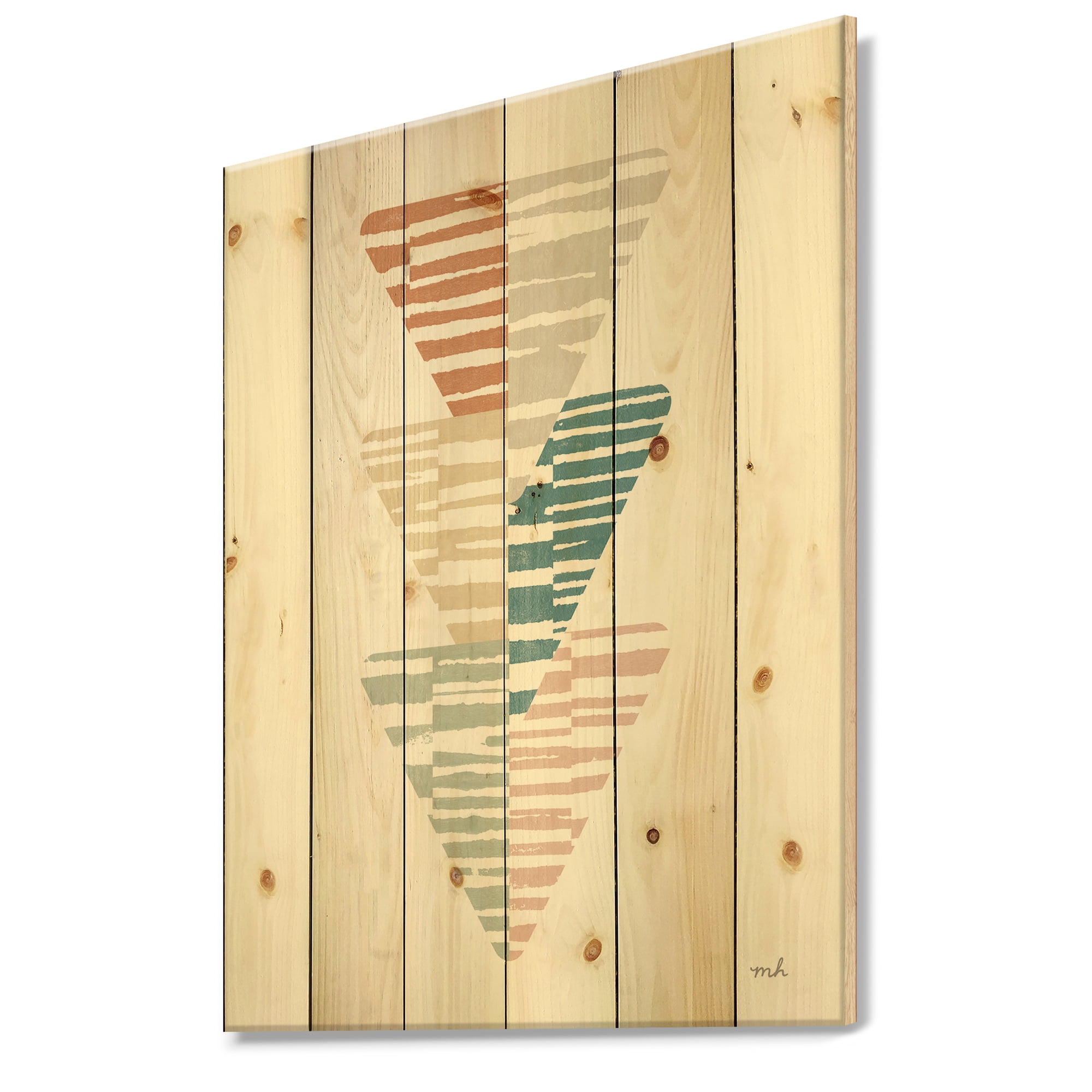 Designart 'Watercolor Geometric Triangle III' Transitional Print on Natural Pine Wood