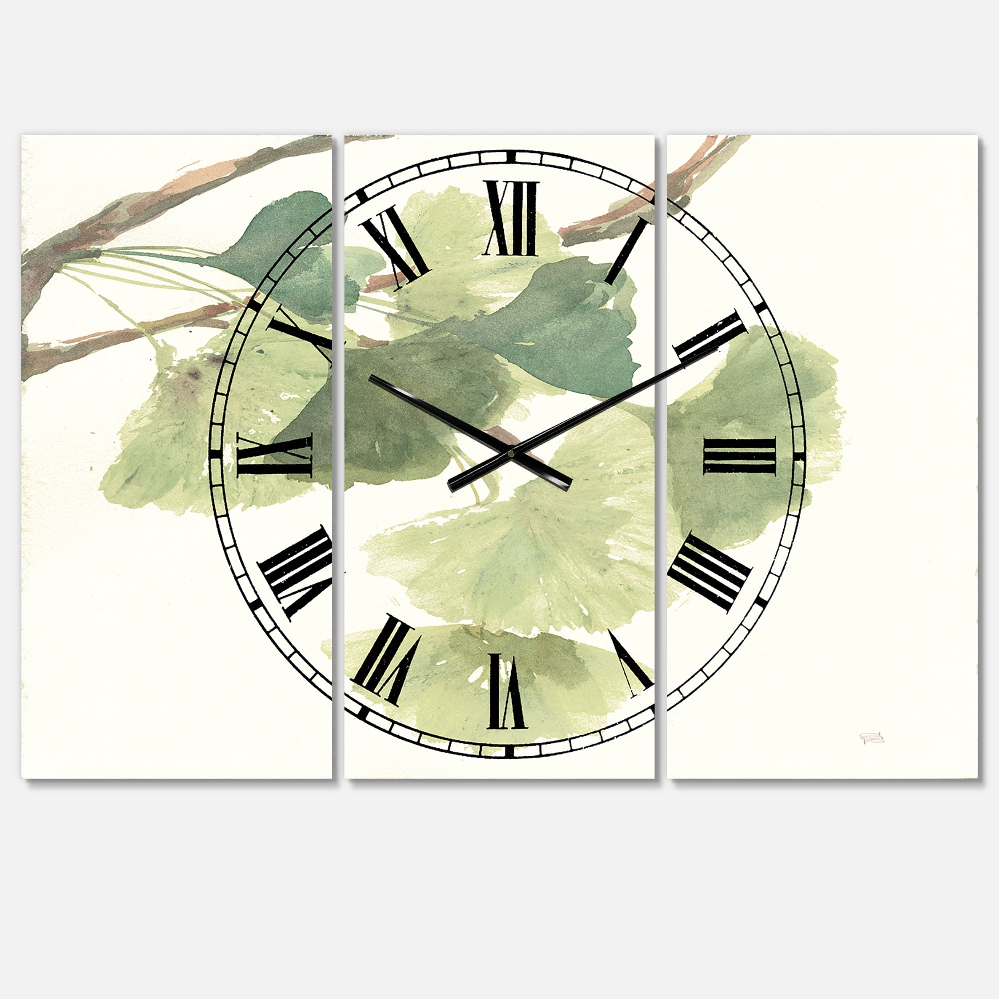 Designart 'Watercolor Gingko Leaves I' Lodge wall clock