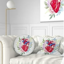 Designart Watercolor Heart with Flowers - Abstract Throw Pillow - 12x20