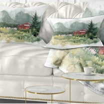 Designart Watercolor House Aad Mountains - Landscape Printed Throw Pillow - 12x20