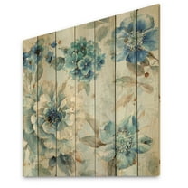 Designart 'Watercolor Indigold Lovely bird IV' Farmhouse Print on Natural Pine Wood