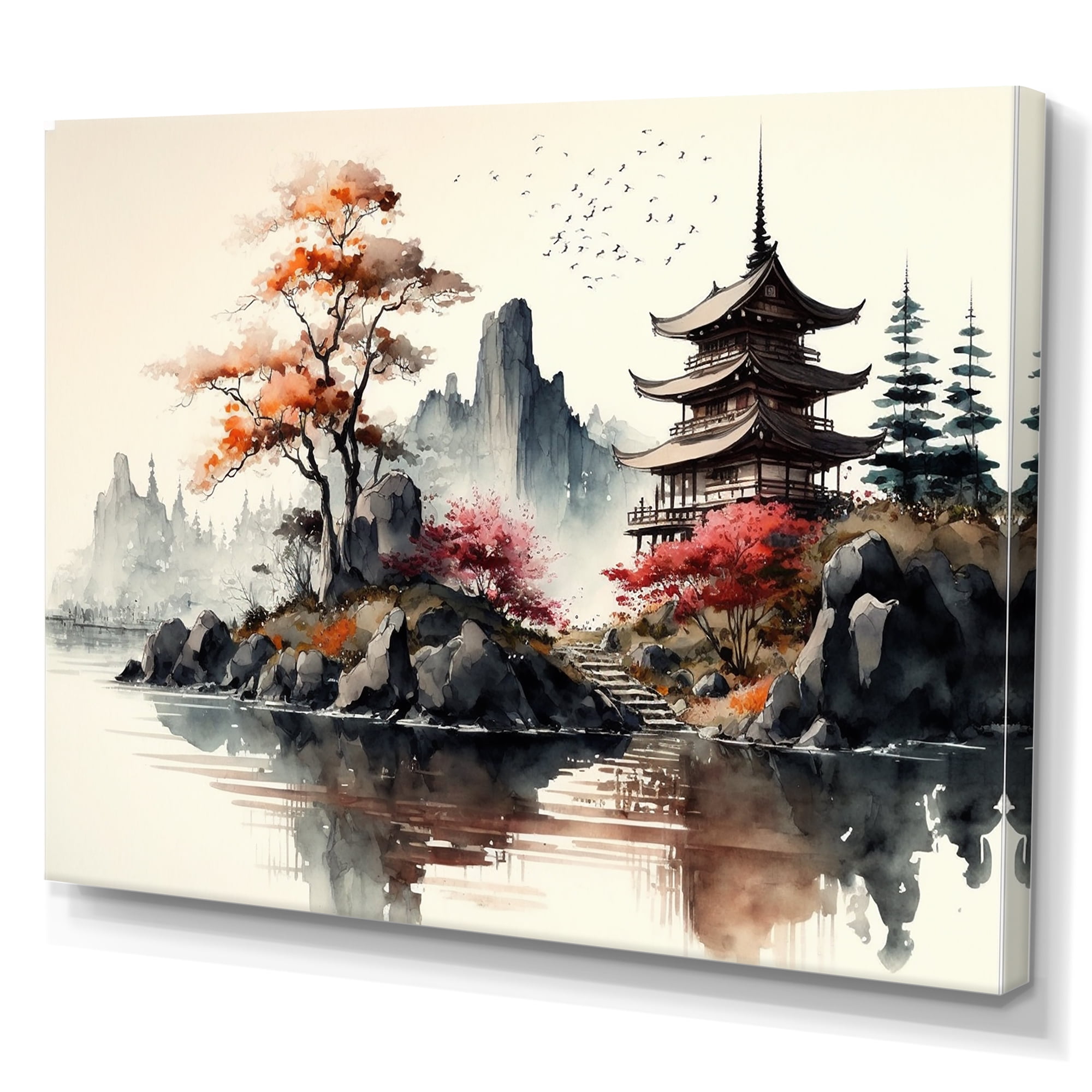 Designart Watercolor Japenese Landscape I Canvas Wall Art