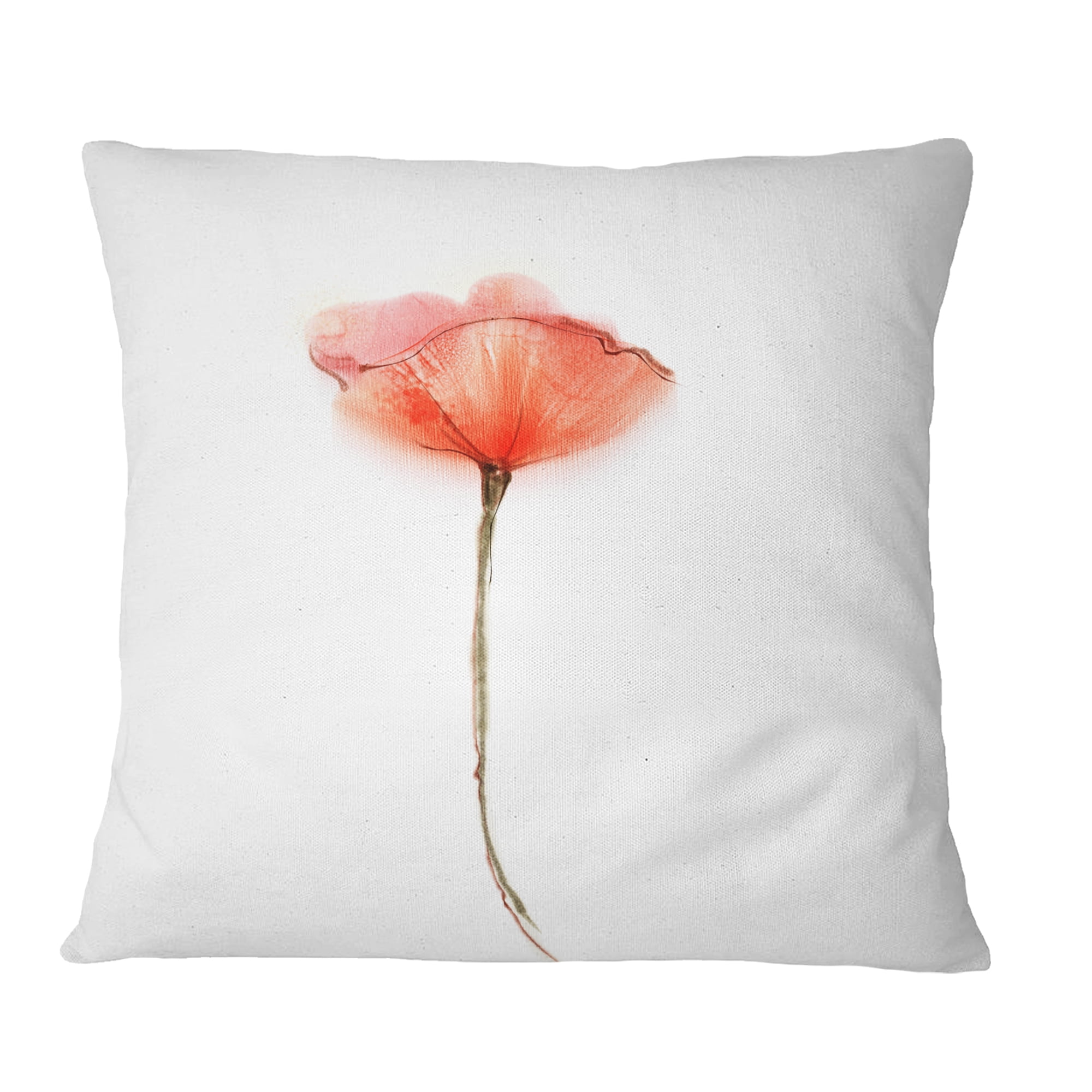 Designart Watercolor Large Red Poppy Flower - Flower Throw Pillow - 16x16