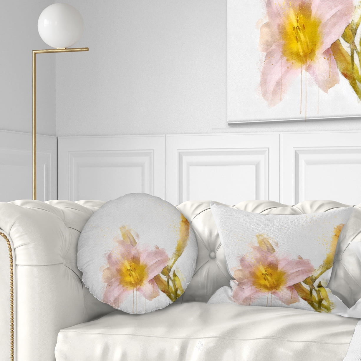 Designart Watercolor Lily with Color Splashes - Floral Throw Pillow - 12x20