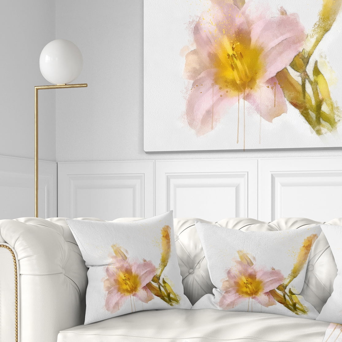 Designart Watercolor Lily with Color Splashes - Floral Throw Pillow - 18x18