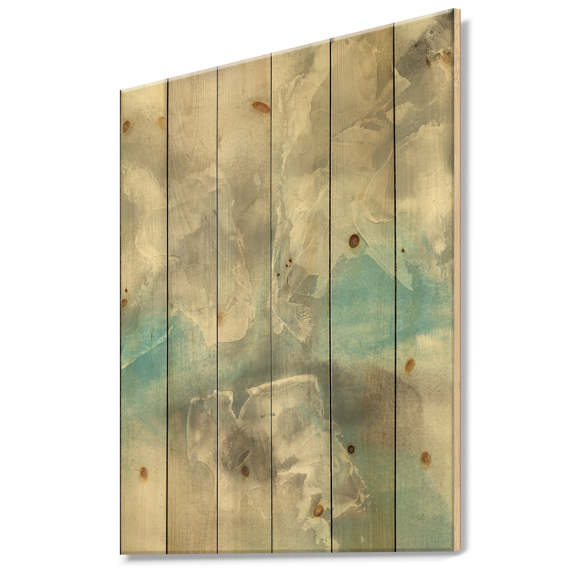 Designart 'Watercolor Minimal Blue Tones I' Mid-Century Modern Print on Natural Pine Wood