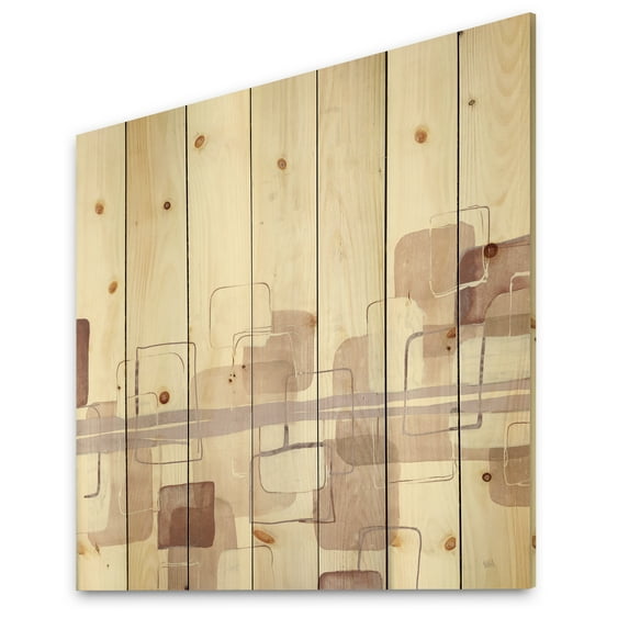 Designart 'Watercolor Minimal Boxes II' Modern Print on Natural Pine Wood
