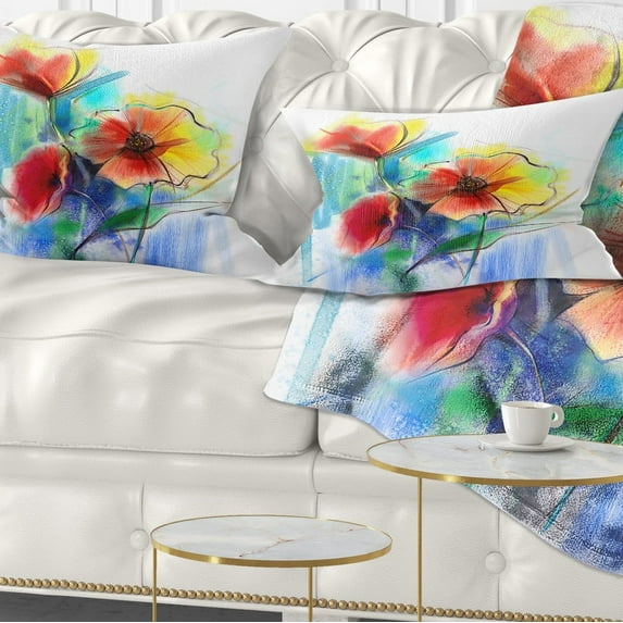 Designart Watercolor Multi color Flower Illustration - Floral Throw Pillow - 12x20
