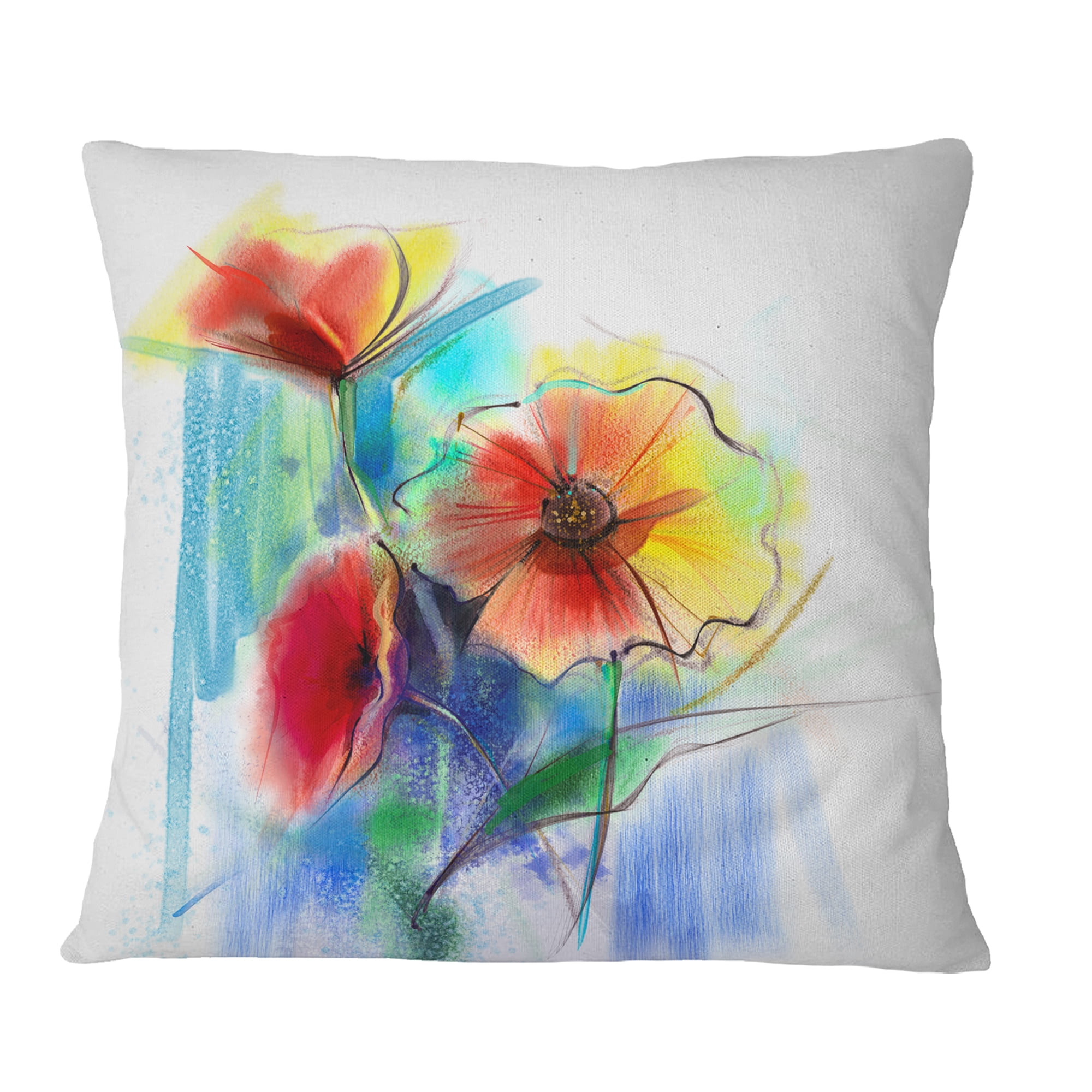 Designart Watercolor Multi color Flower Illustration - Floral Throw Pillow - 18x18