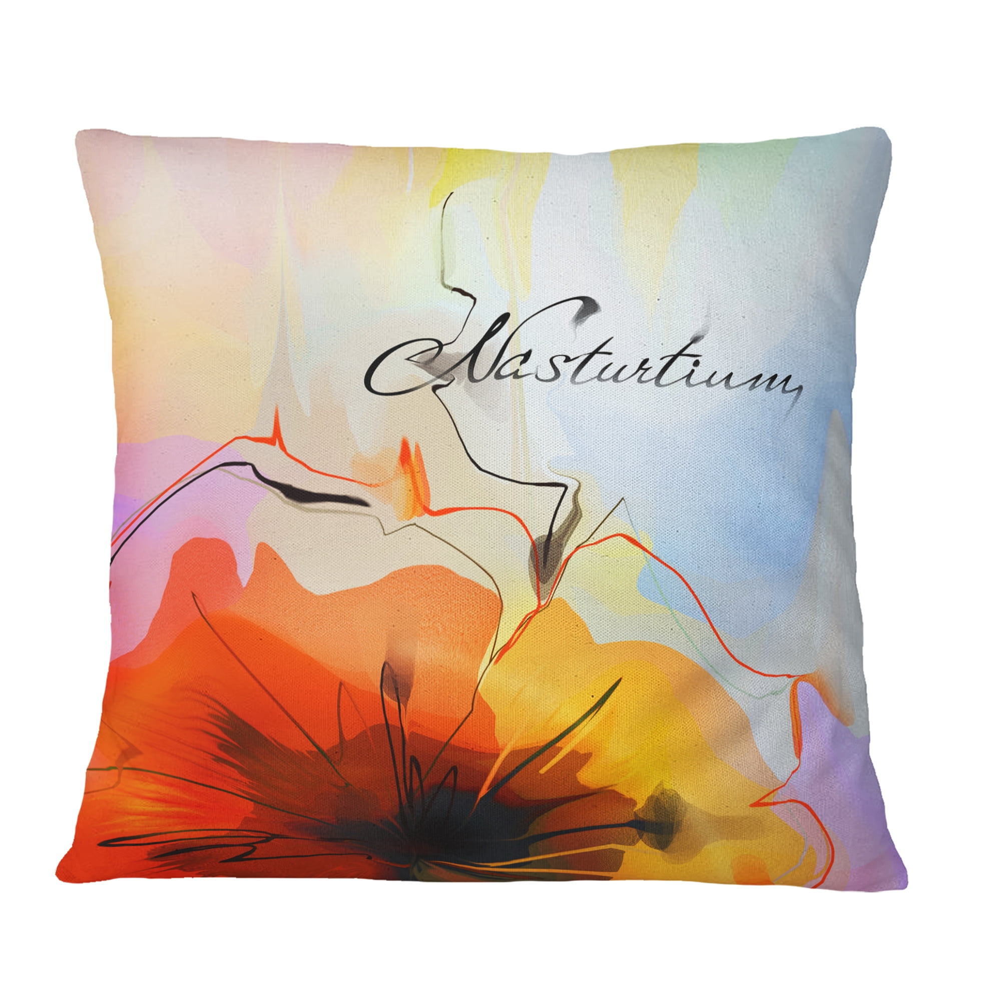 Designart Watercolor Nasturtium Flower - Floral Throw Pillow - 16x16