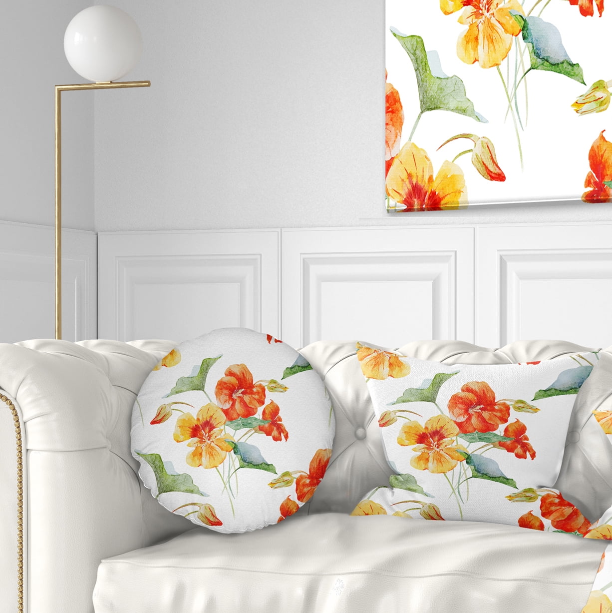 Designart Watercolor Nasturtium Flower Pattern - Floral Throw Pillow - 12x20