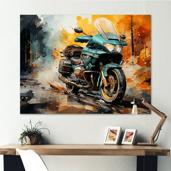 Designart "Watercolor-Painted Motorcycle Path" Motorcycle Wall Art Living Room