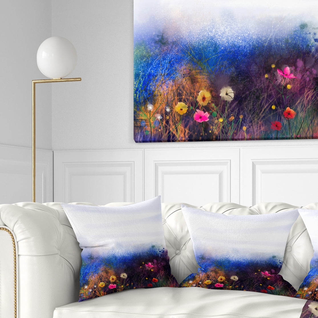 Designart Watercolor Painting Flower in Meadow - Floral Throw Pillow - 18x18
