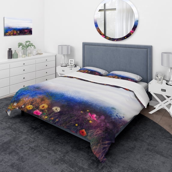 Designart 'Watercolor Painting Flower in Meadow' Traditional Duvet Cover Set