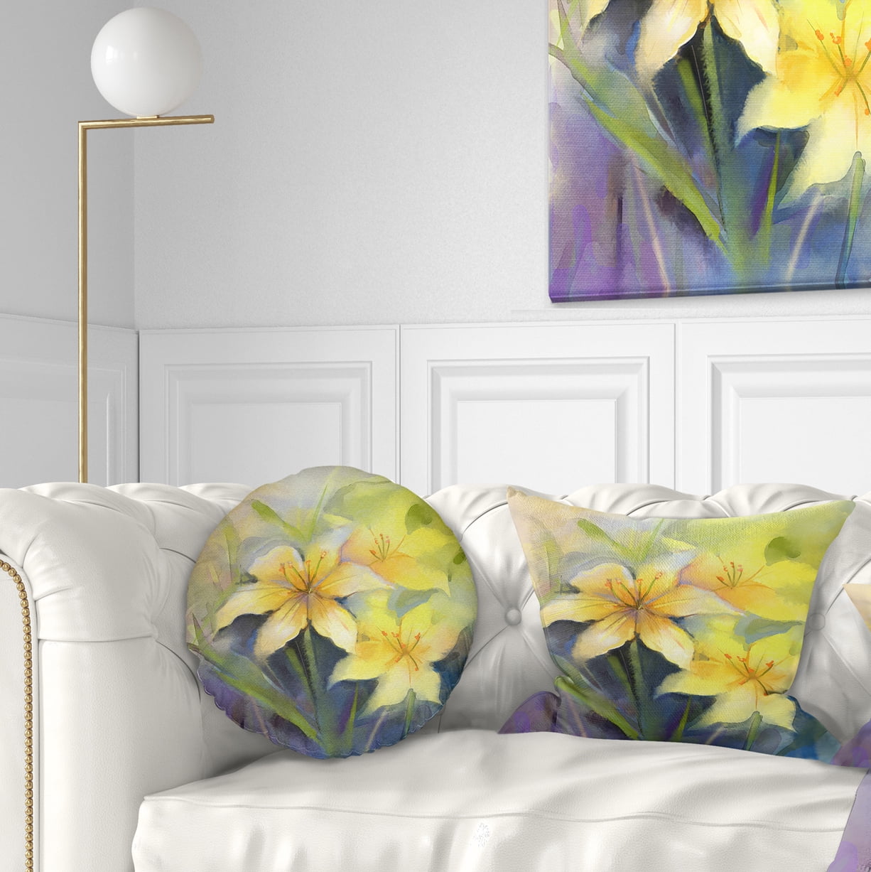Designart Watercolor Painting Yellow Lily Flower - Floral Throw Pillow - 12x20