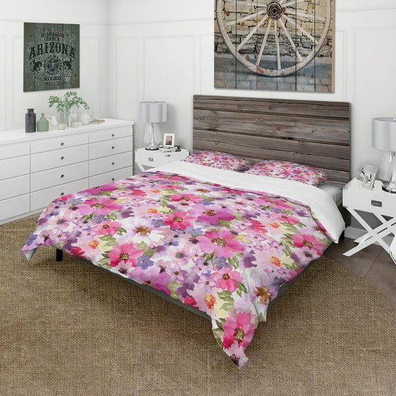 Designart 'Watercolor Pianted Pink and Purple Flowers' Floral Duvet Cover Set