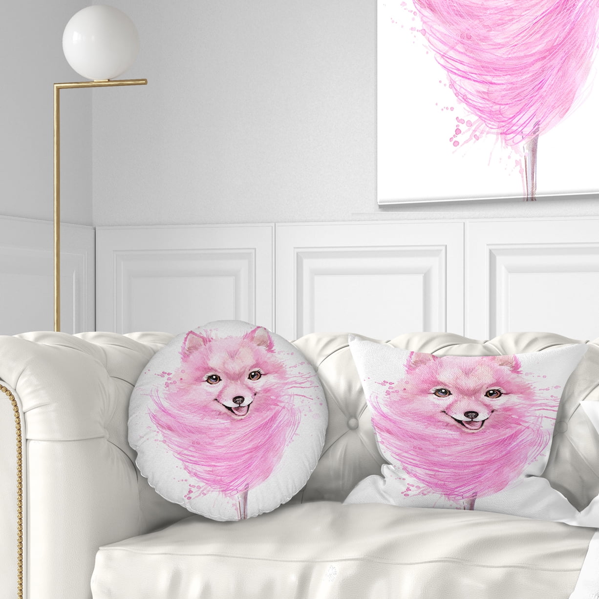 Designart Watercolor Pink Dog Illustration - Contemporary Animal Throw Pillow - 12x20