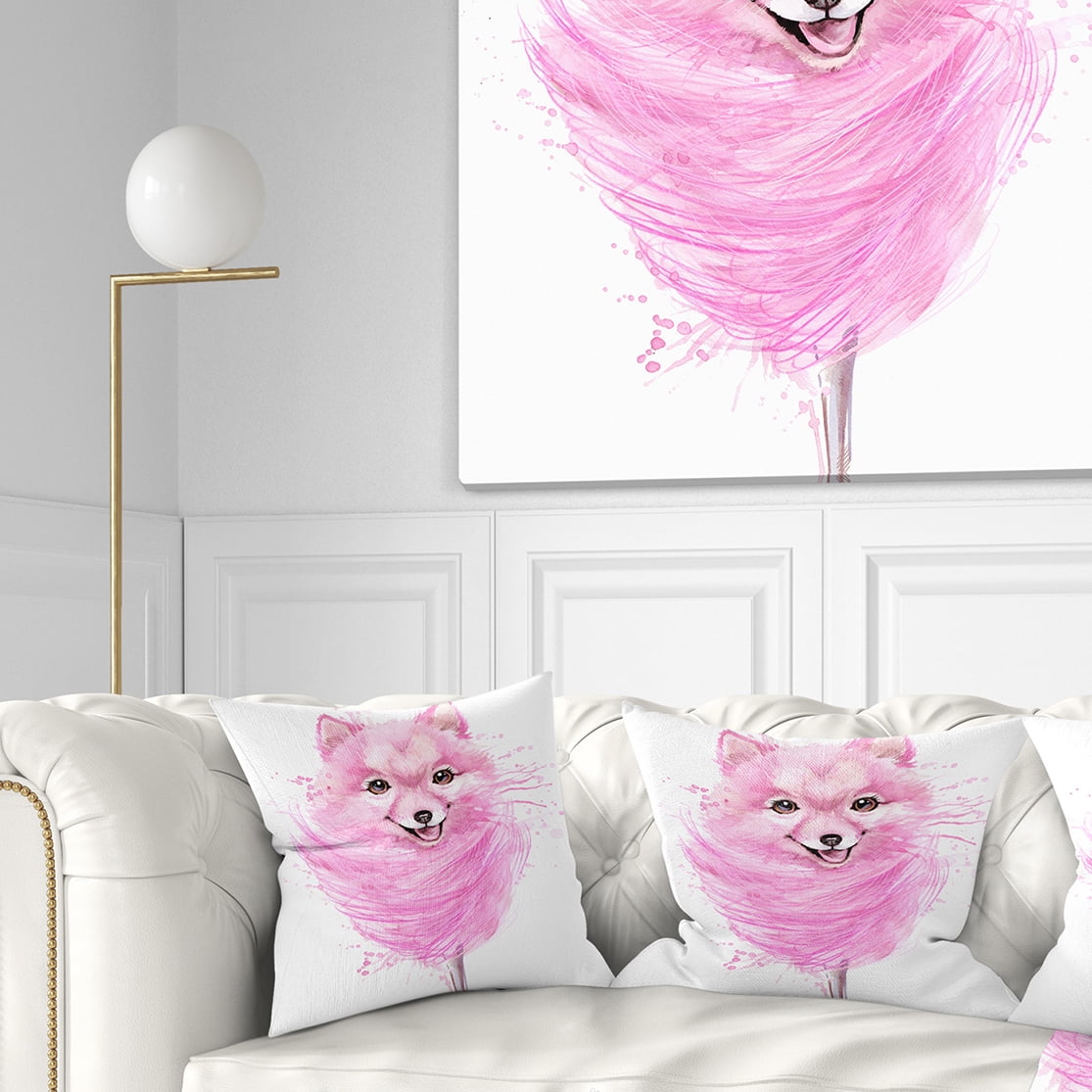 Designart Watercolor Pink Dog Illustration - Contemporary Animal Throw Pillow - 16x16