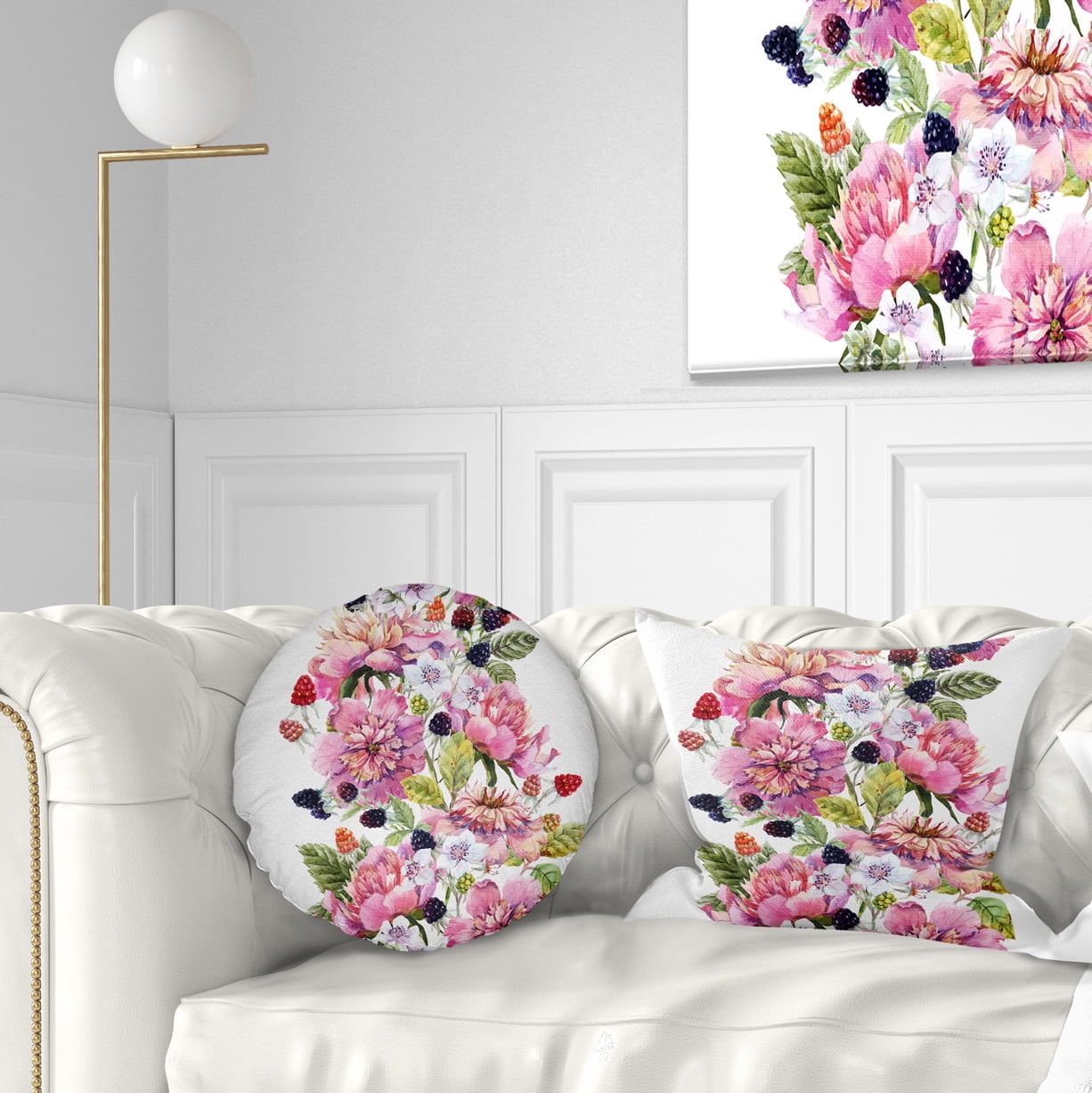 Designart Watercolor Pink Floral Composition - Floral Throw Pillow - 12x20