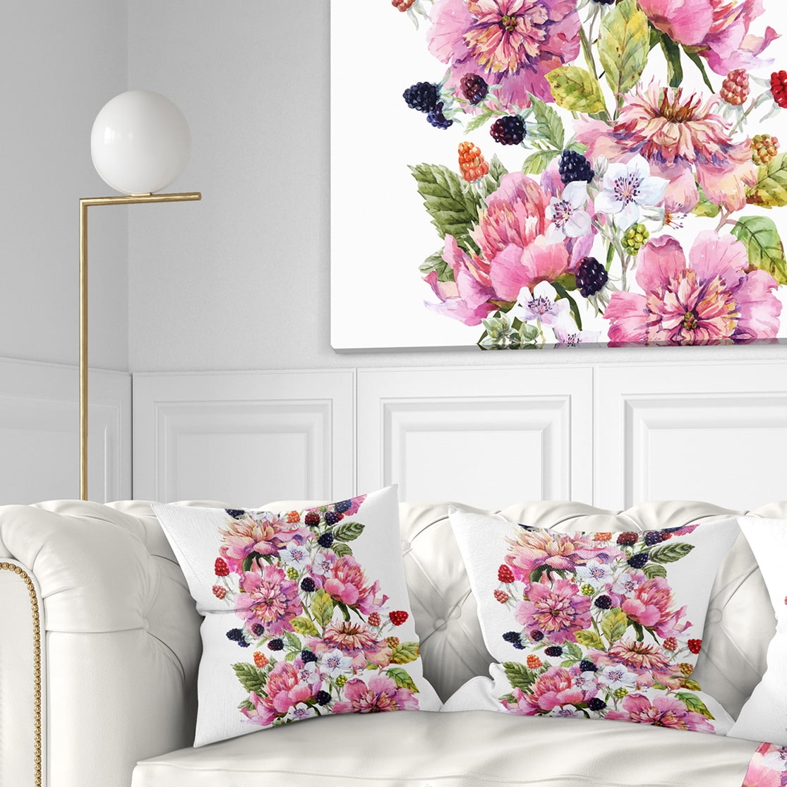 Designart Watercolor Pink Floral Composition - Floral Throw Pillow - 18x18