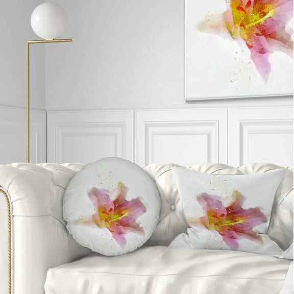 Designart Watercolor Pink Lily Flower Sketch - Floral Throw Pillow - 12x20