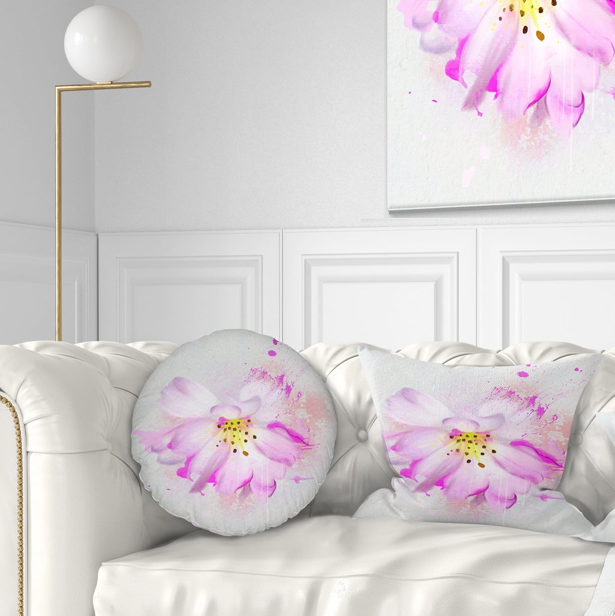 Designart Watercolor Pink Rose Illustration - Floral Throw Pillow - 12x20