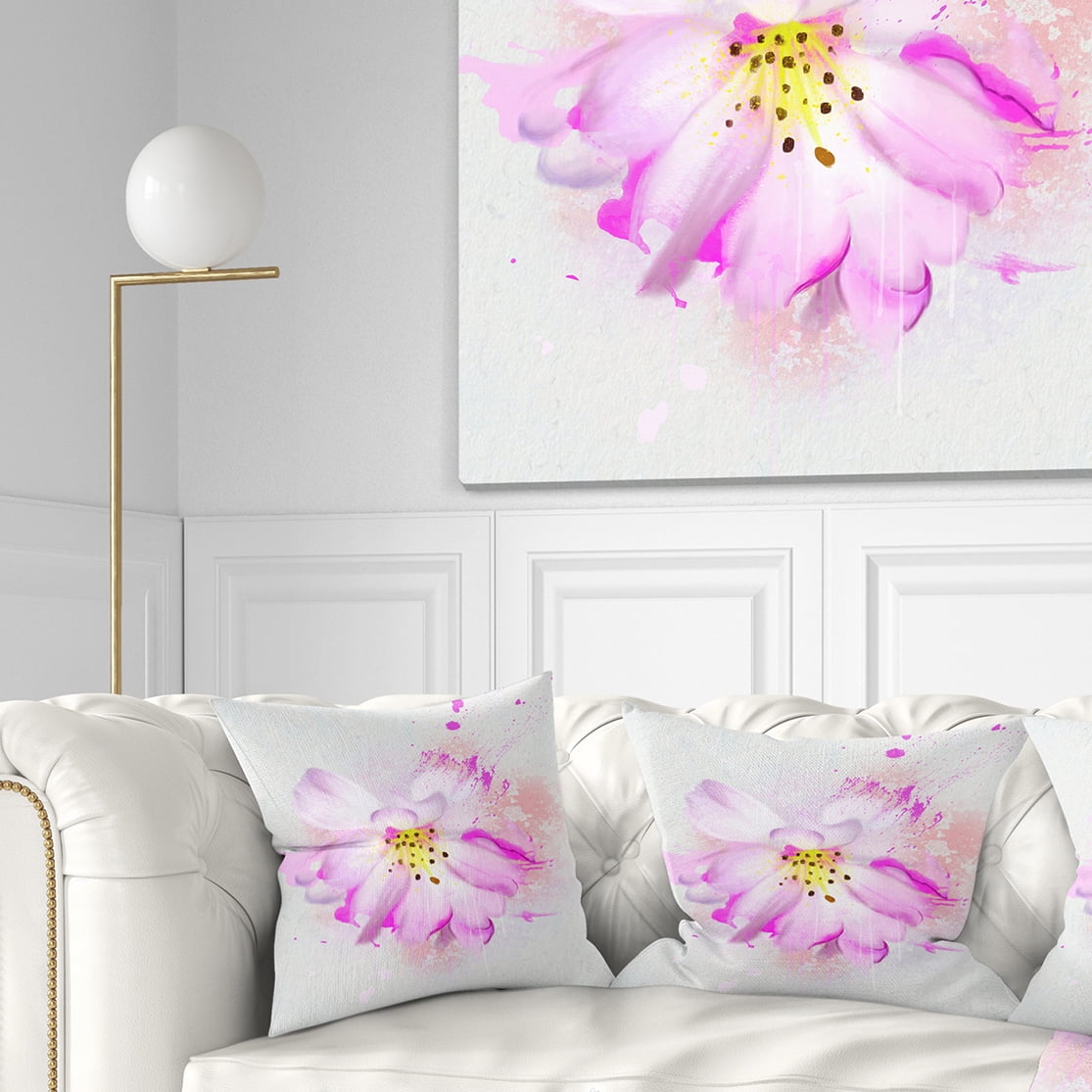 Designart Watercolor Pink Rose Illustration - Floral Throw Pillow - 16x16