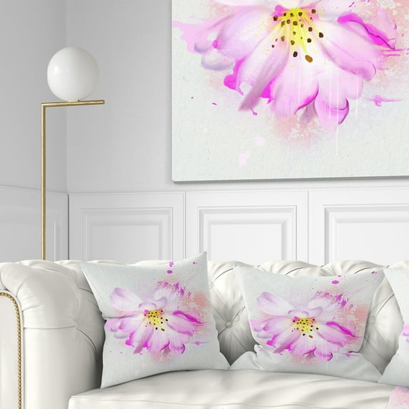 Designart Watercolor Pink Rose Illustration - Floral Throw Pillow - 18x18