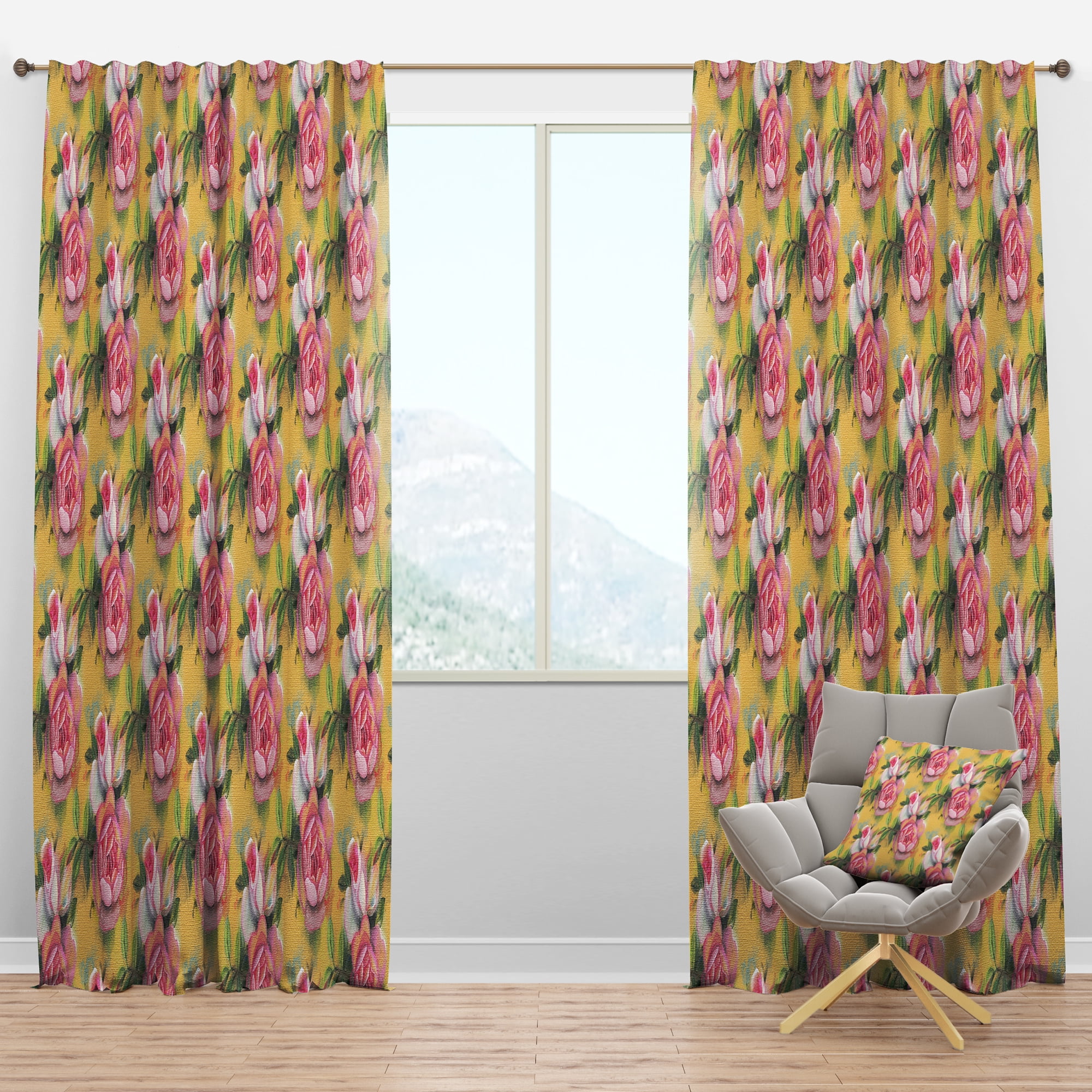 Designart 'Watercolor Pink Roses' Mid-Century Modern Blackout Curtain Panel