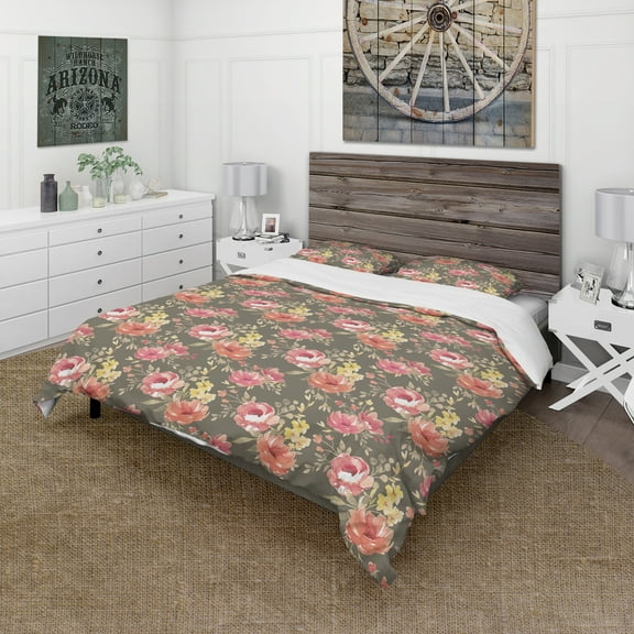 Designart 'Watercolor Pink, Yellow and Red Flowers' Floral Duvet Cover Set