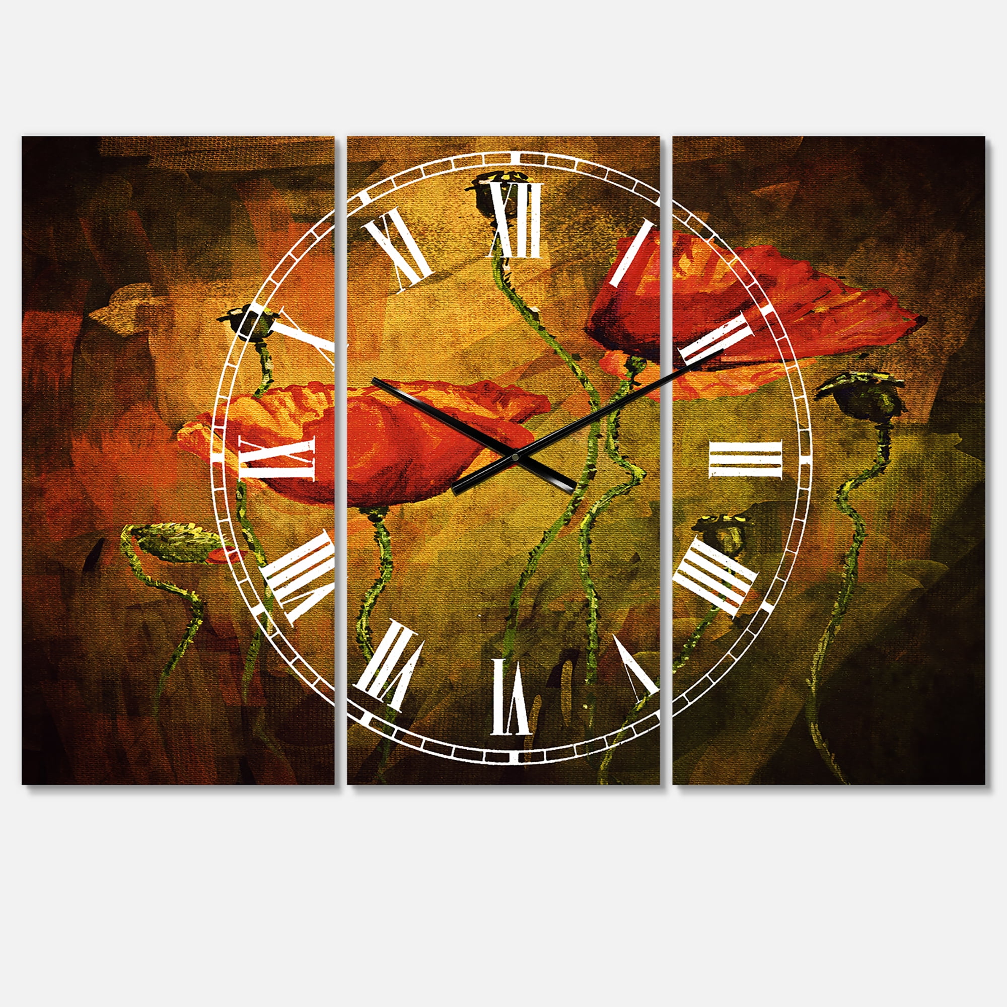 Designart 'Watercolor Poppy Flowers' Traditional Wall Clock