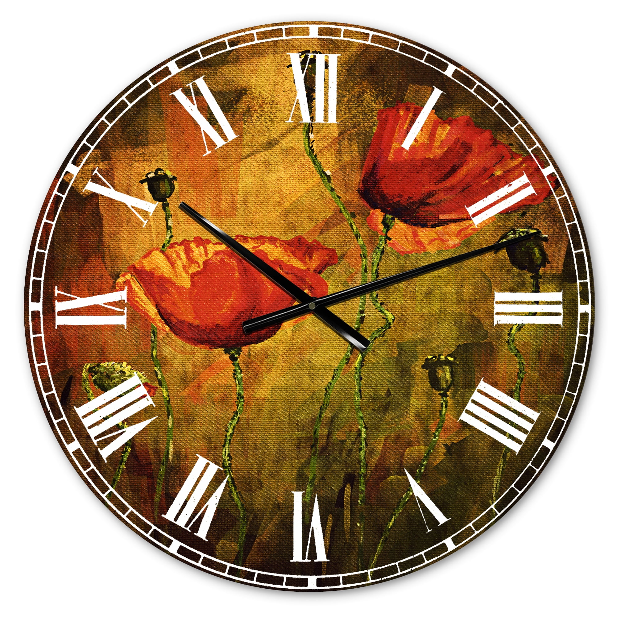 Designart 'Watercolor Poppy Flowers' Traditional wall clock