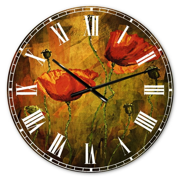 Designart 'Watercolor Poppy Flowers' Traditional wall clock