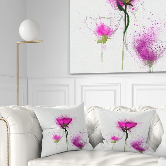 Designart Watercolor Purple Daisy Flowers - Floral Throw Pillow - 18x18