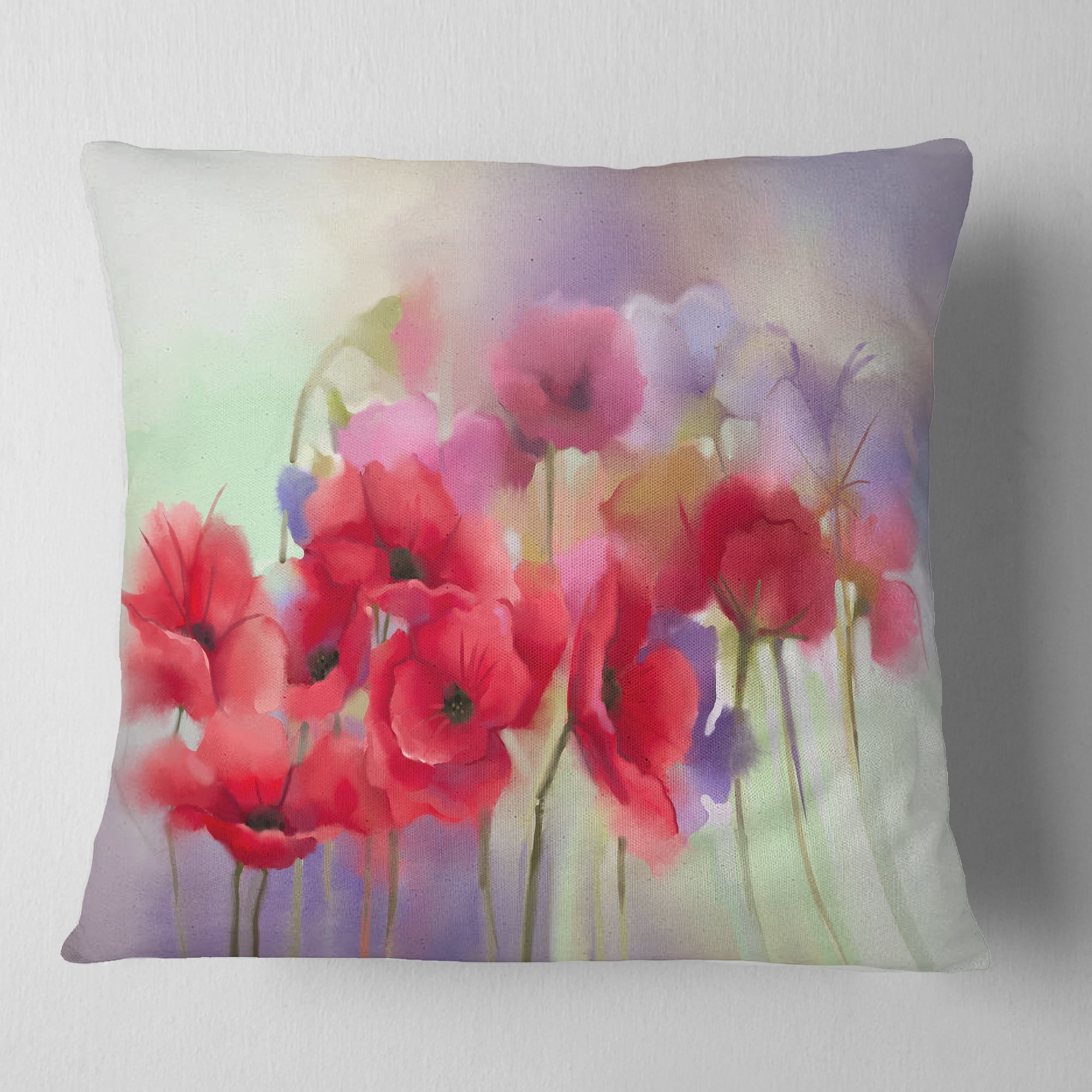 Designart Watercolor Red Poppy Flowers Painting - Floral Throw Pillow - 18x18
